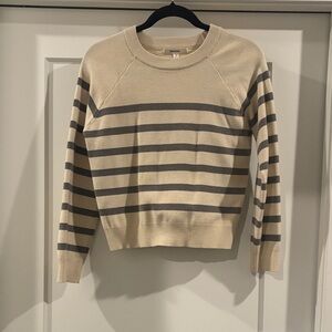 Elegant Cream and Gray Striped Women's Sweater